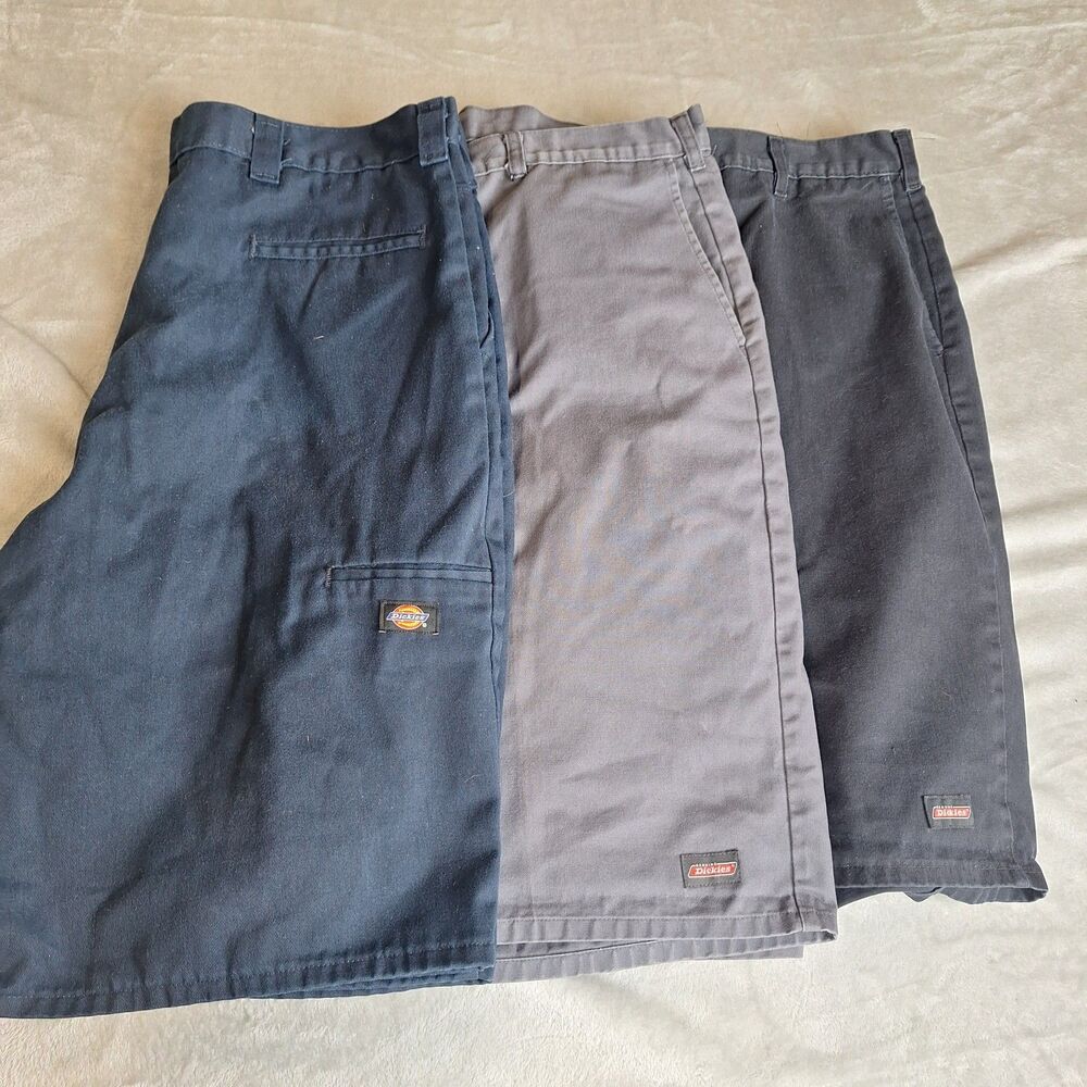Lot of 3 Dickies Men Work Shorts Size 40 Flat Front Black, Navy, Gray